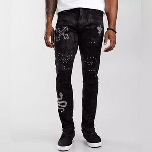 Smoke Rise Coal Black Taper Stretch Jean Men’s 32/32 rhinestones